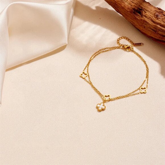 Elegant 18K Gold-Plated Flower Anklet β Stainless Steel, Romantic & Chic - Picture 6 of 7